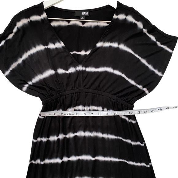 a.n.a. Women’s V-Neck Black & White Tie Dye Stripes Maxi Dress Size Small - Picture 7 of 10
